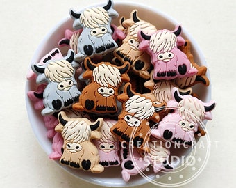 Highland Cow Shape Silicone Beads, Focal Silicone Beads, 28.5*27mm