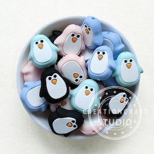 Cuentas de silicona con forma de pingüino, cuentas de animales de dibujos animados, cuentas focales de pingüino de 25 x 26 mm