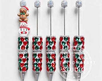 Weihnachtskugelschreiberrohling mit rotem und grünem Herz aus Strasssteinen, DIY-Weihnachtskugelschreiber
