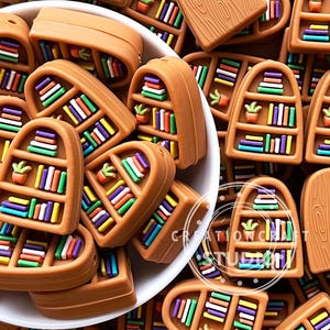 3D ブックシェルフ フォーカル ビーズ、新学期用シリコン ビーズ、読書用ビーズ、DIY クラフト ビーズ ペン