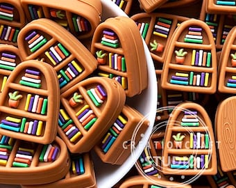 Cuentas focales de estantería 3D, cuentas de silicona para la vuelta al cole, cuentas de lectura, bolígrafo con cuentas para manualidades DIY