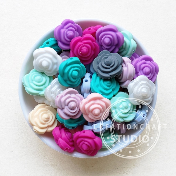 Rose Silicone Beads, 20mm Mini Flower Silicone Beads, Jewelry Making, Bulk Loose Beads, DIY ID Name Tag Holder Office Supplies/Keychain