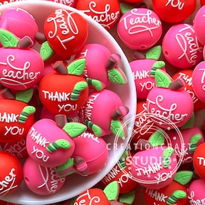 3D Apple Beads,Teacher Apple Silicone Beads,Focal Beads,DIY Teacher Gift