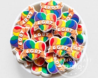 Pride Rainbow Heart Focal Beads,DIY Bag Charm Beaded Craft,Soft Beads
