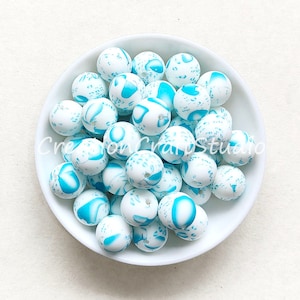 Water Print Silicone Beads, Wholesale 12/15mm Silicone Beads, Jewelry Making, Charm Silicone Beads, Round Beads, Print Loose Beads