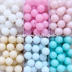 Glitter Round Silicone Beads, Bulk Silicone Beads, 15mm Wholesale Silicone Beads