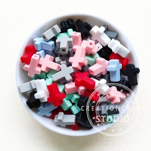 10-100 Pcs Mini Cross Silicone Beads, Cross Beads, DIY ID Badge Holder Keychain Silicone Beads, Jewelry Beads, Focal Loose Silicone Beads