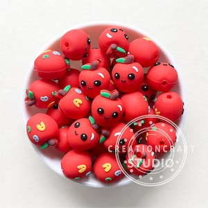 3D Apple Beads, Silicone Beads, Teacher Apple Focal Beads, School Beads