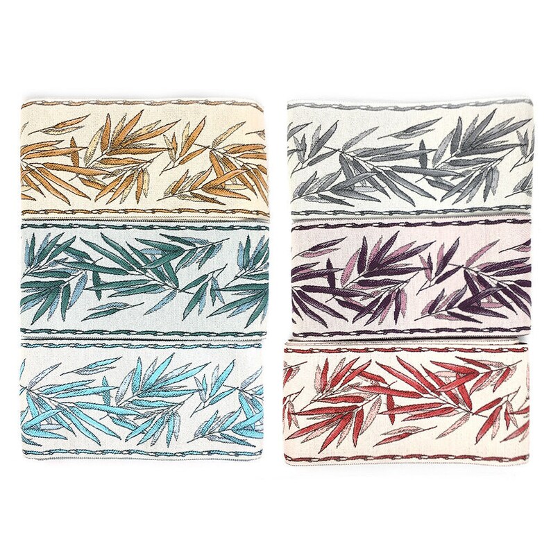 Bamboo Leaves Cotton Linen Jacquard Ribbon, Trim Braid Fringe, E Bamboo Leaves Cotton Linen Jacquard Ribbon, Trim Braid Fringe, E