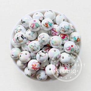 Valentinstag Vogel Acrylperlen,Bubblegum Ball Print Perlen,16mm Gumball Acrylperlen
