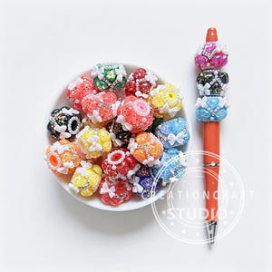 Strikje met pailletten, hartje en strass steentjes, luxe losse acryl kralen, sieraden maken, doe-het-zelf kralenpen