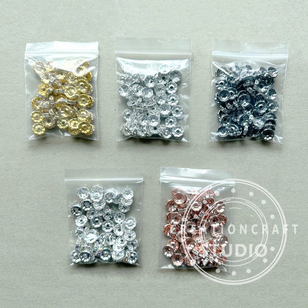 50Pcs/Lots 10mm Rhinestone Crystal Spacer Beads, Rondelle Beads, Bulk Spacer Beads