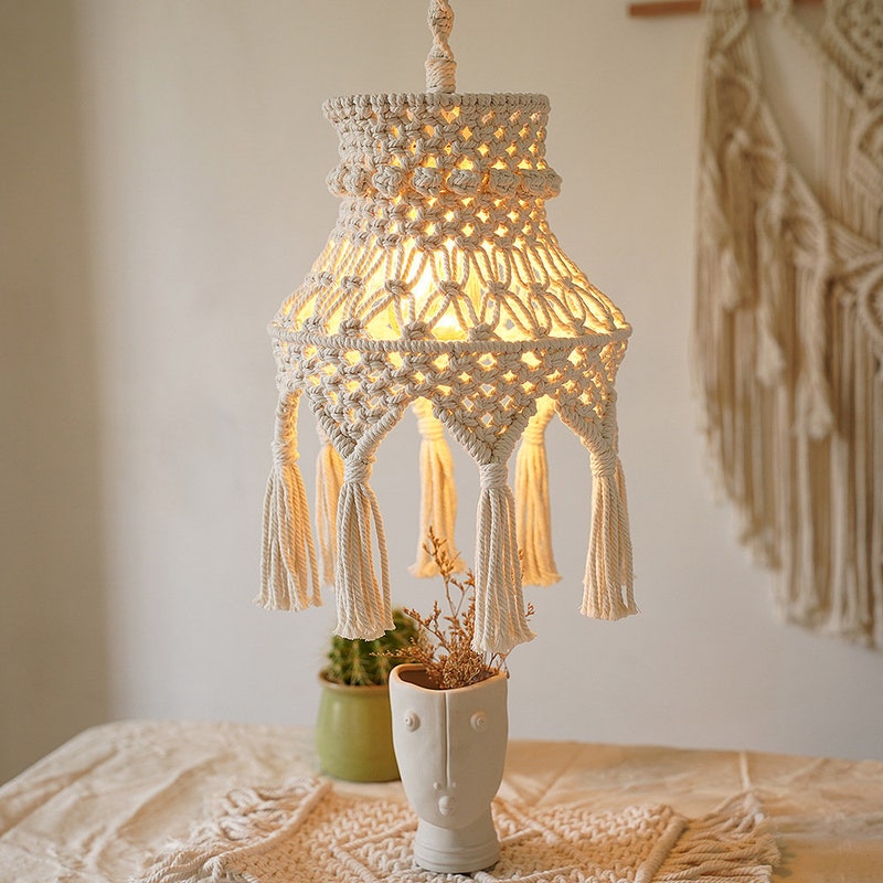 Knitting Lamp Shade Ceiling Light Fitting Boho Hanging Pendant For Living Room Woven Home Decor Macrame Chandelier Lampshade Odista Com Knitting Lamp Shade Ceiling Light, Hanging A Lampshade From Ceiling