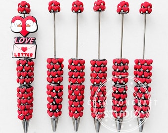 Fancy Red Heart Polymer Clay Rhinestone Beadable Pens,Sparkle Pen for Valentines Day