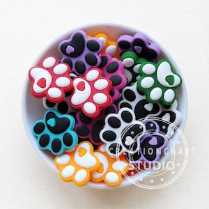 Silicone Dog Paw Focal Beads, Mixed Color Focal Beads, Bulk Loose Beads