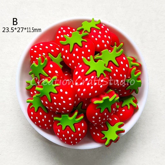 Red Strawberry Silicone Beads, 23.5*27*11.5mm, Strawberry Beads, Wholesale  Beads, Strawberry Shape Beads