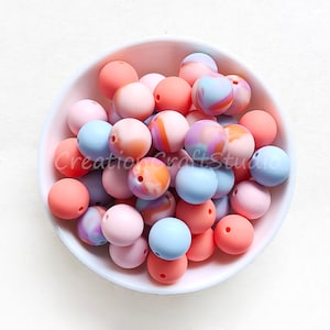 Eco-friendly, Round Silicone Beads, Print Silicone Beads, Wholesale Bead, Mixed Color Beads, 12mm/15mm Silicone Beads, Soft Bead