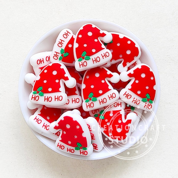 Santa Hat Beads, 30*30mm, Focal Silicone Beads, Silicone Christmas Hats Beads, Jewelry Supplies, Christmas Beads, DIY Holiday Crafts
