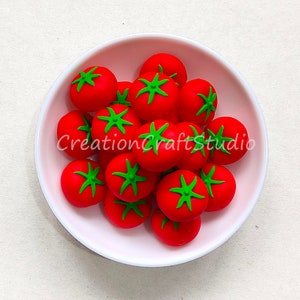 Flat Round Tomato Beads, Tomato Silicone Beads, Loose Silicone Beads, 21*15mm Mini Beads, Fruits Beads, Soft Silicone Beads, Wholesale Beads