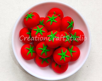 Flat Round Tomato Beads, Tomato Silicone Beads, Loose Silicone Beads, 21*15mm Mini Beads, Fruits Beads, Soft Silicone Beads, Wholesale Beads