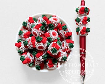 Flockade julrosblommor akryl strass pärlor, pärlbara pennhantverksmaterial