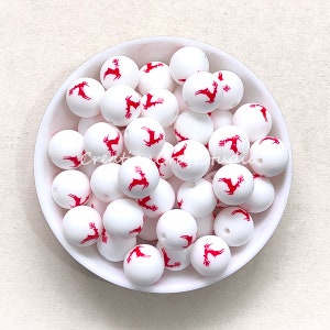 Christmas Reindeer Beads, 15mm Print Silicone Beads, Round Silicone Beads for Jewelry Making