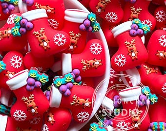 3D Reindeer Christmas Stocking Silicone Beads,Shape Focal Beads DIY Keychain Gift