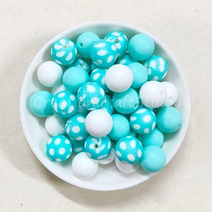 Round Silicone Beads, 12/15mm Silicone Beads, For Jewelry Making, Mixed Blue Dot Print Silicone Beads, Wholesale Silicone Beads, Bulk Bead