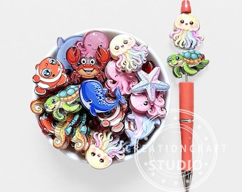 New Sea Animal Acrylic Octopus Jellyfish Turtle Starfish Beads,Assorted Flat Focal Beads