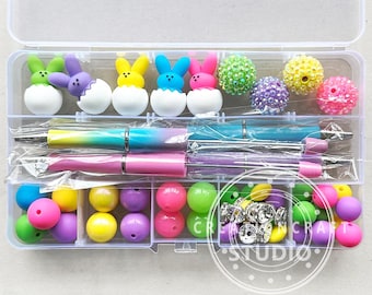 Kit de 56 cuentas de silicona surtidas, cuentas focales de Pascua, kit de bolígrafo para abalorios, regalo