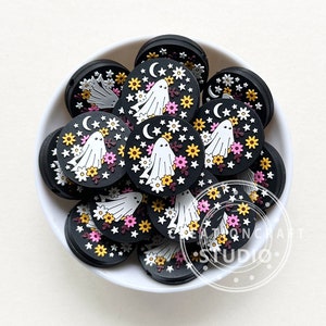Spooky Beads, Floral Ghost Focal Beads, Halloween Beads, Silicone Beads