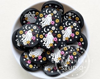 Spooky Beads, Floral Ghost Focal Beads, Halloween Beads, Silicone Beads
