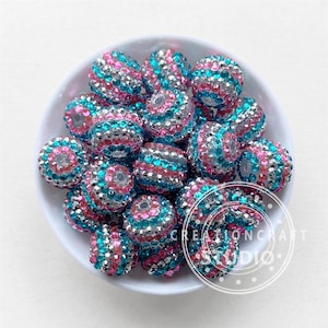 20mm Stripe Bubblegum Beads, Chunky Rhinestone Acrylic Beads, Loose Gumball Bead Bulk