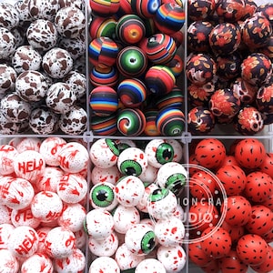 15mm Print Beads, Round Silicone Beads, Bulk Beads