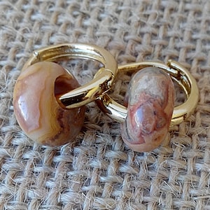Huggie Earrings — Gemstone Gold Plated Brass Hoop Earrings