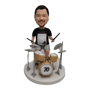 Custom Drummer Beating Bobbleheads，Bobble head Cake Topper Dolls DIY, Just for one person one set of  drum
