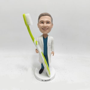 custom doctor bobblehead in blue scrubs,medical school graduation gift,dental surgeon,dentist bobblehead hold toothbrush removable
