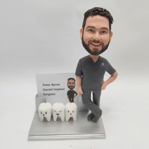 Cabezón de dentista personalizado con tarjetero, cabezón decorativo para mesa de hombre, adorno para tarta de cabeza de arcilla, regalos para él/esposo