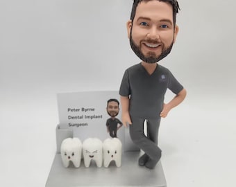 Custom dentist bobblehead with Business Card Holder ,Man Table Decoration Bobbleheads,Clay Bobble head Cake Topper gifts for him/husband