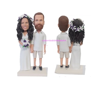 Custom couple Bobbleheads ,wedding cake topper，Custom couple Bobbleheads, wedding Anniversary Gift，Wedding dress,headwear bouquet