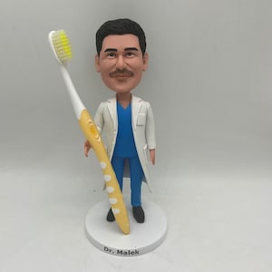 custom doctor bobblehead in blue scrub,gifts for dentist,medical school graduation gift,dental surgeon bobbleheads