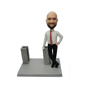 Custom visitekaartjehouder man tafeldecoratie bobbleheads, cadeaus voor baas/CEO/echtgenoot, kantoorcadeaus, custom bobbleheads man