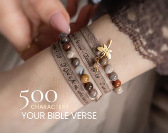 Pulsera de fe para mujer, regalo cristiano personalizado, pulsera de cuero vegano con versículo bíblico.