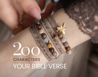 Pulsera de fe para mujer, regalo cristiano personalizado, pulsera de cuero vegano con versículo bíblico.