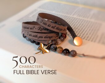 Pulsera de fe para mujer, regalo cristiano personalizado, pulsera de cuero vegano con versículo bíblico.