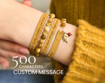 Pulsera de piedras preciosas con mensaje de ánimo para una amiga, regalo personalizado con mensaje oculto.