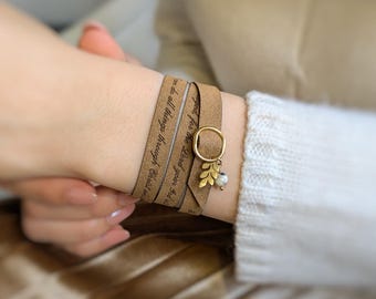 Pulsera cristiana para mujer, regalo personalizado con versículo bíblico, de cuero vegano