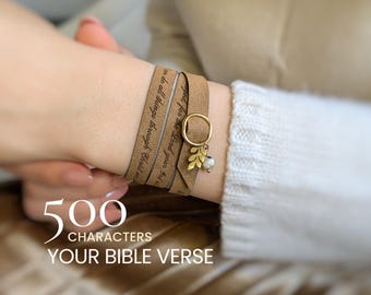 Pulsera cristiana para mujer, regalo personalizado con versículo bíblico, cuero vegano.