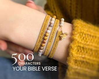 Pulsera con versículo bíblico Mateo 28:20, pulseras personalizadas para mujer, regalo cristiano personalizado para ella.