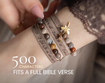 Pulsera con versículo bíblico completo, pulsera personalizada con escritura, regalo cristiano personalizado para ella, con capacidad para 500 caracteres.